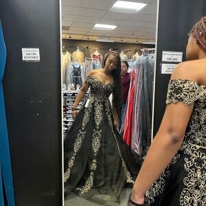 Strapless, formal gown gold embroidered